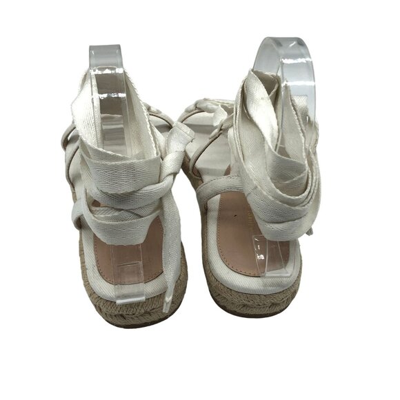 Stuart Weitzman Altdup Canvas Espadrille Wrap Sandals Cream Straps Size 7B - Picture 5 of 8